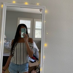striped off the shoulder top